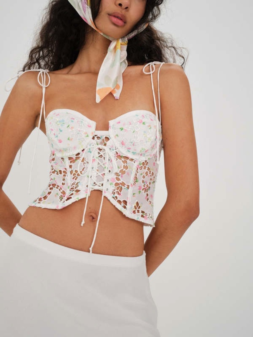 For love and lemons Kyra crop top Floral Lace-Up Corset Camisole